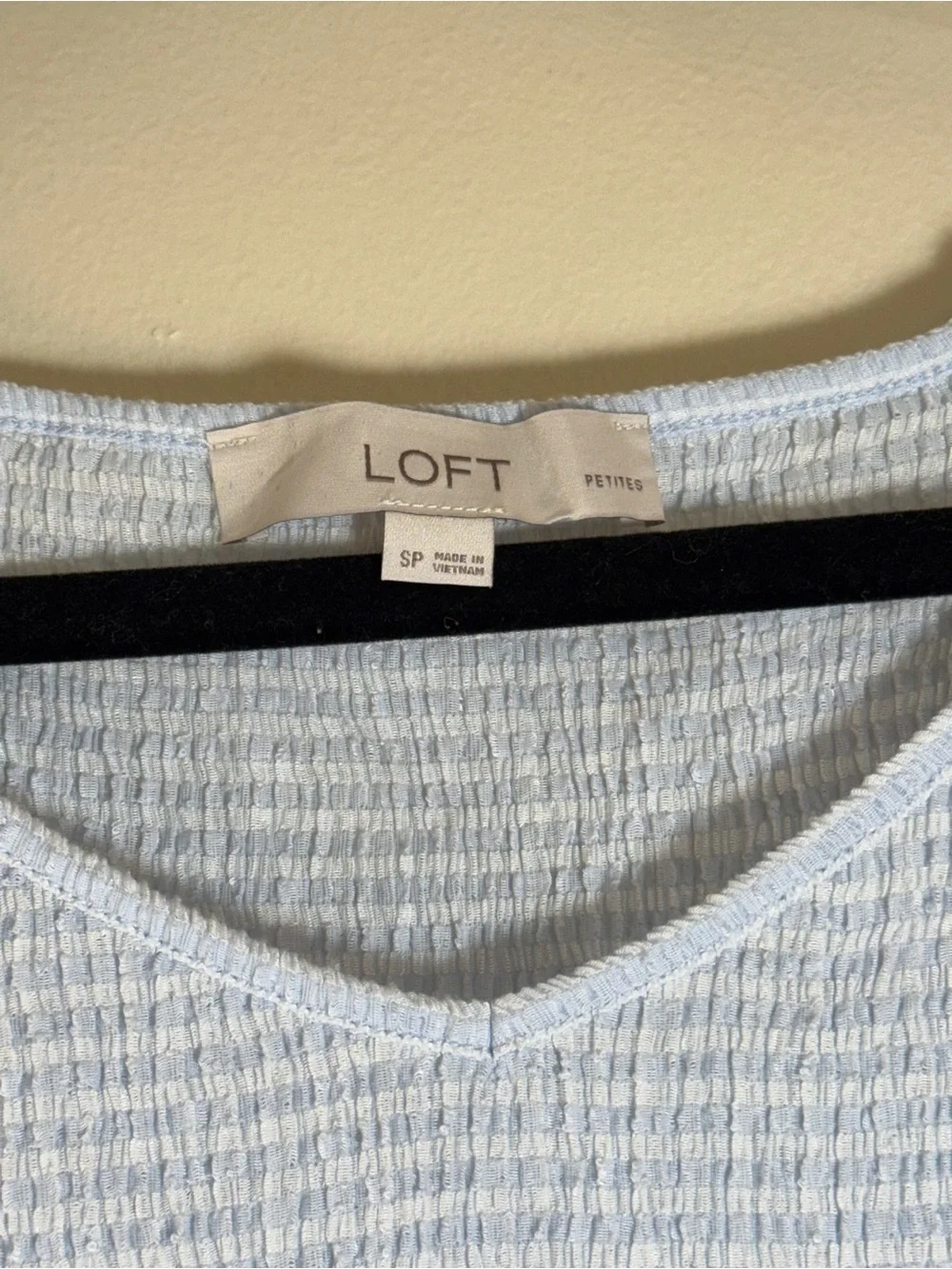LOFT Pale Blue Textured Puff-Sleeve Top